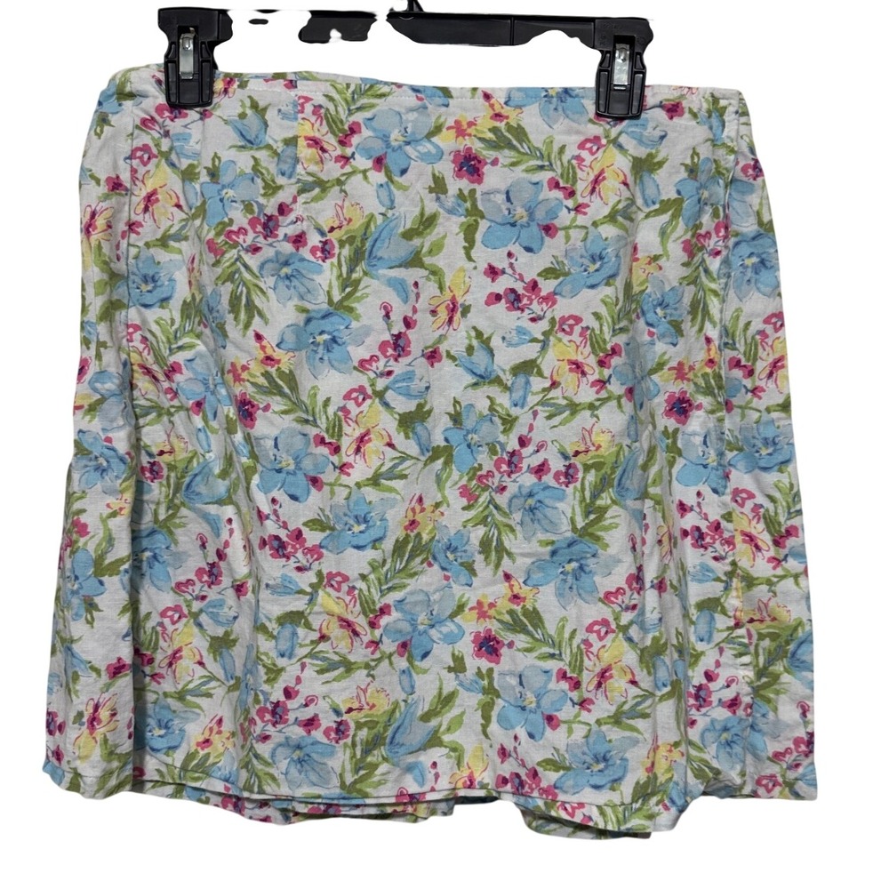 Partners Linen Blend Floral Tennis Skort Wrap Skirt Blue Pink Sz 14 Preppy Golf